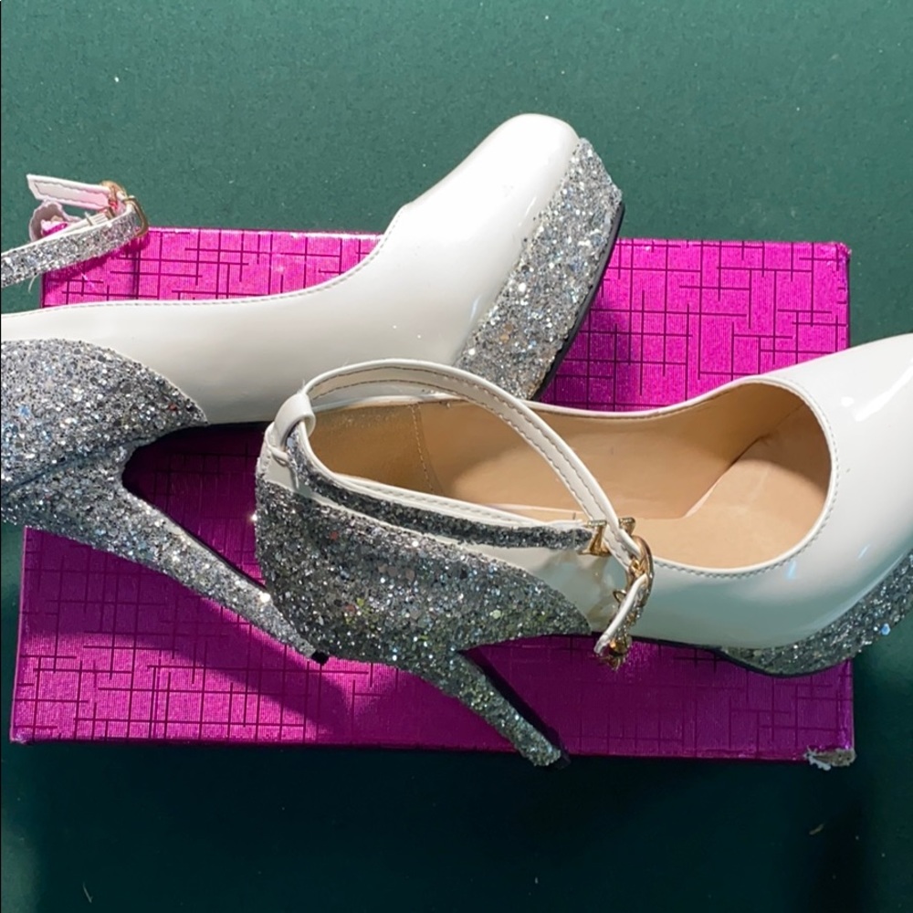 White and silver heels